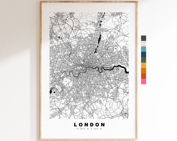 London Map Print - Minimalist City Map Poster - Map Art - UK - London Print - London Poster - Different Colours Available