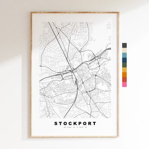 Impresión de mapa de Stockport - Póster de mapa de ciudad minimalista - Arte de mapas - Reino Unido - Impresión de Stockport - Póster de Stockport - Diferentes colores disponibles