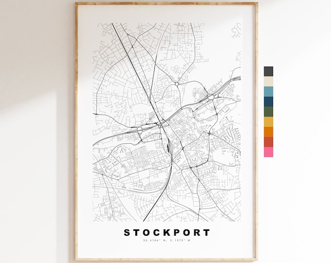 Stockport Map Print - Minimalist City Map Poster - Map Art - UK - Stockport Print - Stockport Poster - Different Colours Available