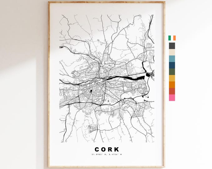 Cork Map Print - City Map Poster - Map Wall Art - Ireland City Maps - Cork Print - Cork Poster - Minimalist City Map - Ireland - Corcaigh