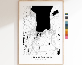 Jönköping Stampa mappa della città - Mappa della città minimalista - Mappa Wall Art - Stampe o stampe incorniciate
