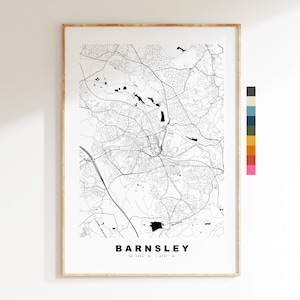 Impresión de mapa de Barnsley - Póster de mapa de ciudad minimalista - Arte de pared con mapas - Reino Unido - Impresión de Barnsley - Póster de Barnsley - Diferentes colores disponibles