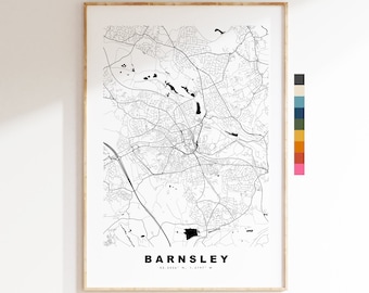 Barnsley Map Print - Minimalist City Map Poster - Map Wall Art - UK - Barnsley Print - Barnsley Poster - Different Colours Available