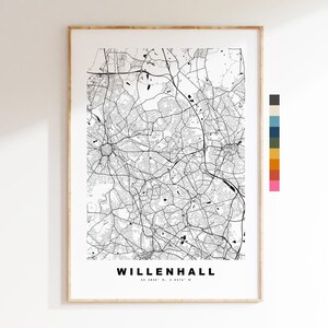 Impresión del mapa de Willenhall - Póster minimalista de mapa urbano - Arte cartográfico - Reino Unido - Impresión de Willenhall - Midlands Occidentales - Diferentes colores disponibles