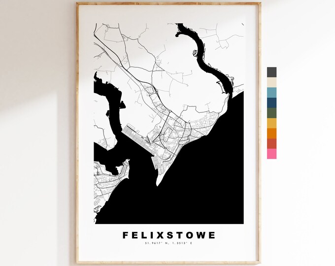 Felixstowe Map Print - Minimalist City Map Poster - Map Wall Art - UK - Felixstowe Print - Felixstowe Poster - Different Colours Available