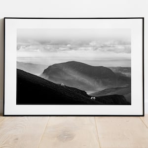 Impressão de fotografia de paisagem de Snowdonia - Fotografia em preto e branco - Paisagem de montanha - Snowdon - Fotografia de belas artes - Impressão de Snowdonia