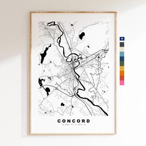 Concord Carte de la ville Imprimer - impression de carte - art de la carte - estampes ou impressions encadrées - minimaliste - États-Unis