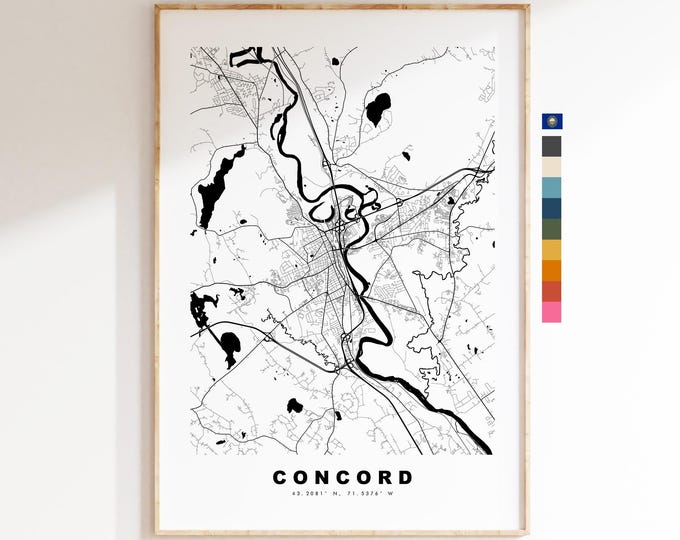 Concord Map Print - City Map Poster - Map Art - USA City Maps - Concord Print - Concord Poster - Minimalist City Map - New Hampshire