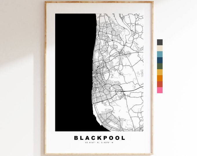Blackpool Map Print - Minimalist City Map Poster - Map Wall Art - UK - Blackpool Print - Blackpool Poster - Different Colours Available