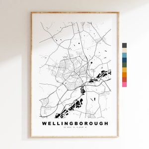 Impresión de mapa de Wellingborough - Póster de mapa de ciudad minimalista - Arte de mapas - Reino Unido - Impresión de Wellingborough - Wellingborough - Diferentes colores disponibles