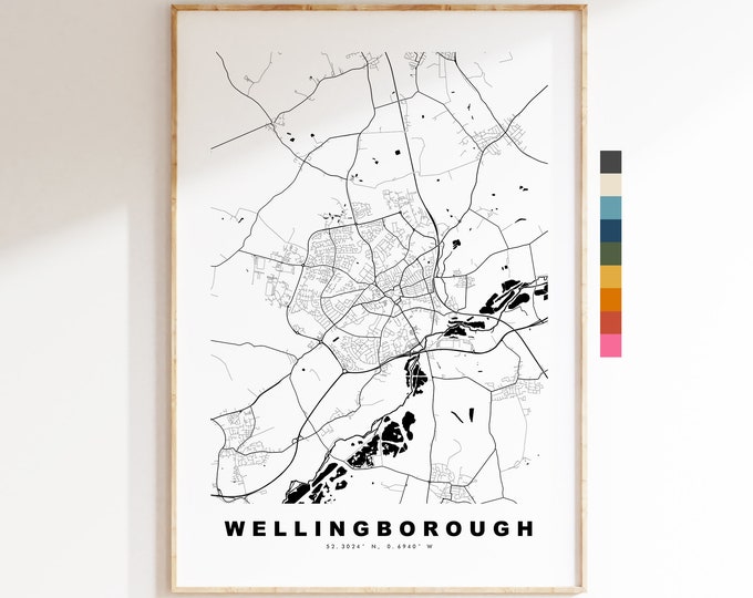 Wellingborough Map Print - Minimalist City Map Poster - Map Art - UK - Wellingborough Print - Wellingborough - Different Colours Available