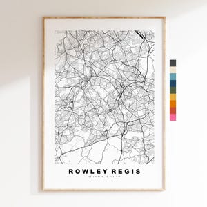 Impresión de mapa de Rowley Regis - Póster minimalista de mapa urbano - Arte cartográfico - Reino Unido - Impresión de Rowley Regis - Midlands Occidentales - Diferentes colores disponibles