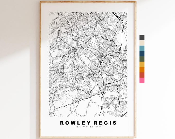 Rowley Regis Map Print - Minimalist City Map Poster - Map Art - UK - Rowley Regis Print - West Midlands - Different Colours Available
