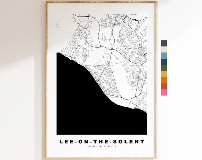 Lee on Solent Map Print - Minimalist City Map Poster - Map Art - UK - Lee on the Solent - Poster - Different Colours Available