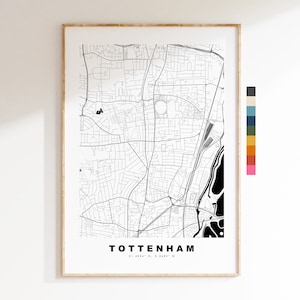 Impresión de mapa de Tottenham - Póster de mapa de ciudad minimalista - Arte de mapas - Londres, Reino Unido - Impresión de Tottenham - Póster - Diferentes colores disponibles