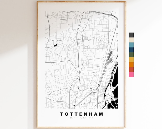 Tottenham Map Print - Minimalist City Map Poster - Map Art - London, UK - Tottenham Print - Poster - Different Colours Available