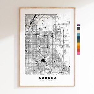 Aurora Carte de la ville Imprimer - impression de carte - art de la carte - estampes ou impressions encadrées - minimaliste - États-Unis