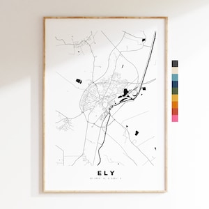 Impresión de mapa de Ely - Póster de mapa de ciudad minimalista - Arte de pared con mapas - Reino Unido - Impresión de Ely - Póster de Ely - Diferentes colores disponibles