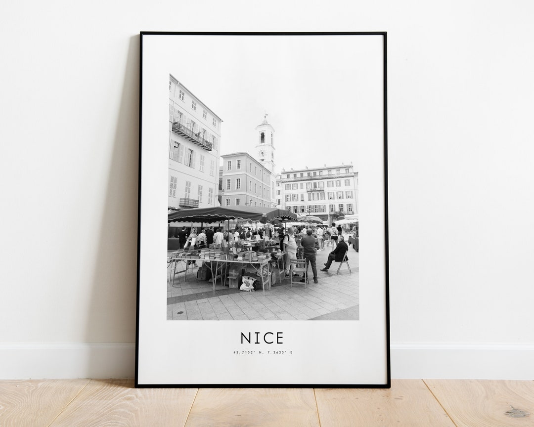 Nice City Poster Print Black and White Minimalist City Print Coordinates Nice Poster Nice Art