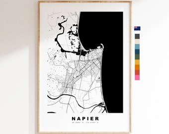 Napier impression de carte - Carte de la ville minimaliste - Map Wall Art - Impressions ou impressions encadrées