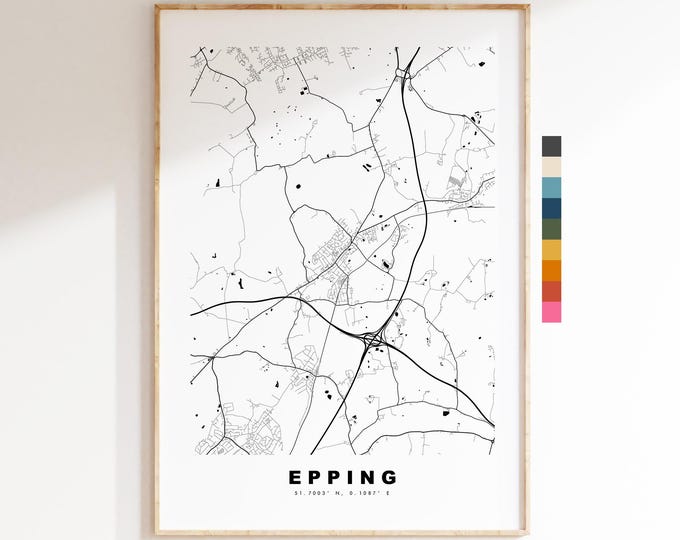 Epping Map Print - Minimalist City Map Poster - Map Art - UK - Epping Print - Epping, Essex - Different Colours Available