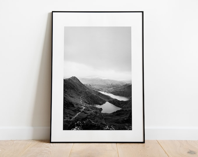 Snowdonia Photography Print - Black and White Photography - Mountain Landscape - Snowdon - Fine Art Photography - Snowdonia Print - Gift