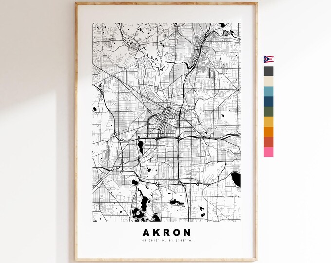 Akron Map Print - City Map Poster - Map Art - USA City Maps - Akron Print - Akron Poster - Minimalist City Map - Ohio