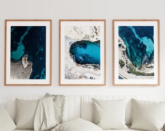 Mediterranean Print Set - Coastal Wall Art - Coastal Photography Print Set - Aerial Photography - Blue Wall Art - Mediterranean Blue - Print