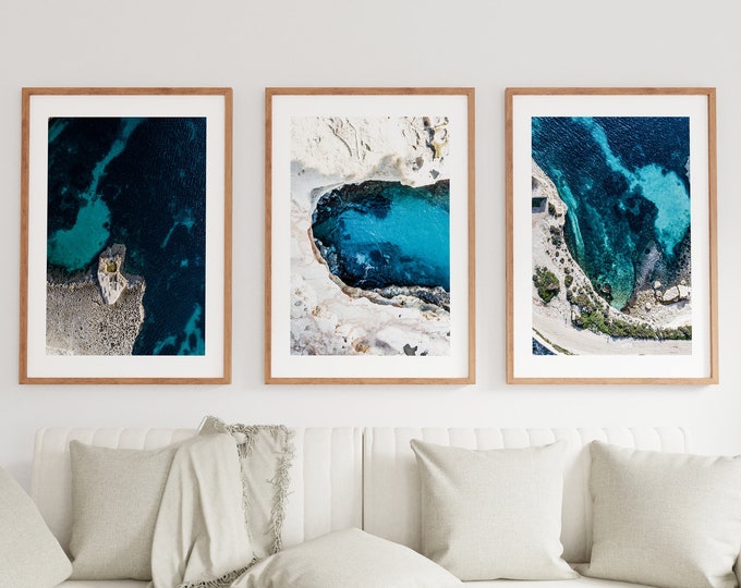 Mediterranean Print Set - Coastal Wall Art - Coastal Photography Print Set - Aerial Photography - Blue Wall Art - Mediterranean Blue - Print