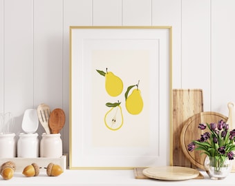 Pear Print - Kitchen Wall Art - Pear Poster - Pear Wall Art - Pear Print - Food Posters - Fruit Illustration - Kitchen Print - Pear Art