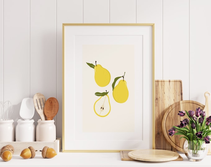 Pear Print - Kitchen Wall Art - Pear Poster - Pear Wall Art - Pear Print - Food Posters - Fruit Illustration - Kitchen Print - Pear Art
