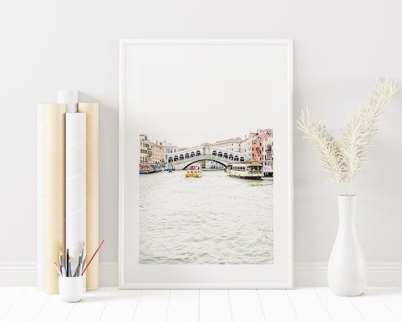 Rialto Bridge - Venice Photography Print - Grand Canal Venice - Minimalist Venice Photography Print - Neutral - White Wall Art - Venice Art