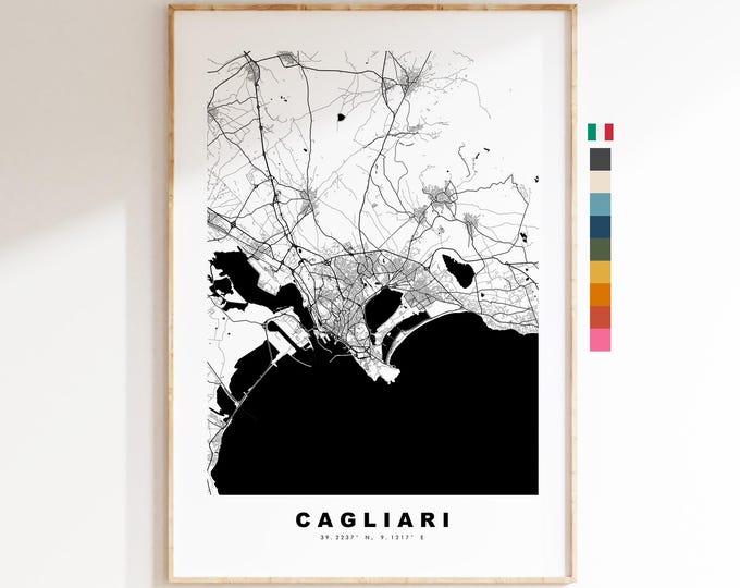 Cagliari Map Print - City Map Poster - Map Art - Map Wall Art - Italy City Maps - Cagliari Print - Cagliari Poster - Minimalist City Map
