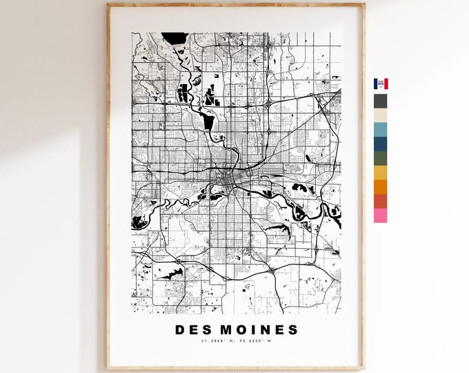 Des Moines Map Print - City Map Poster - Map Art - USA City Maps - Des Moines Print - Des Moines Poster - Minimalist City Map - Iowa