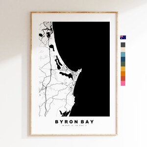 Byron Bay Stampa mappa della città - Mappa della città minimalista - Mappa Wall Art - Stampe o stampe incorniciate