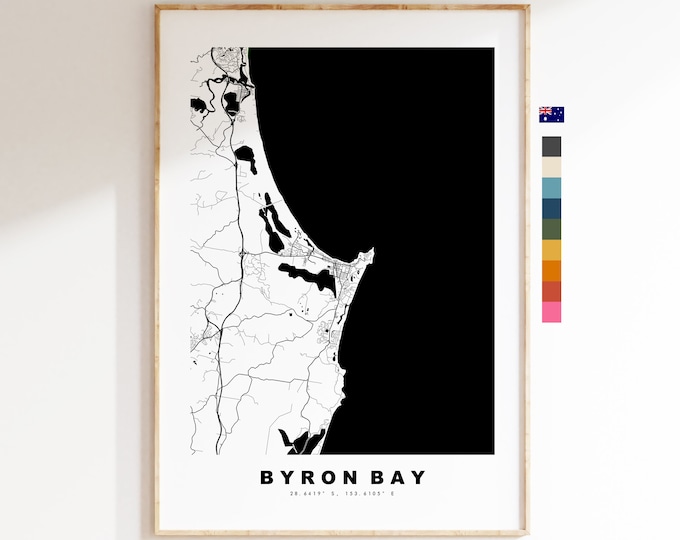 Byron Bay Map Print - City Map Poster - Map Wall Art - Byron Bay City Maps - Adelaide Print - Byron Bay Poster - Minimalist City Map
