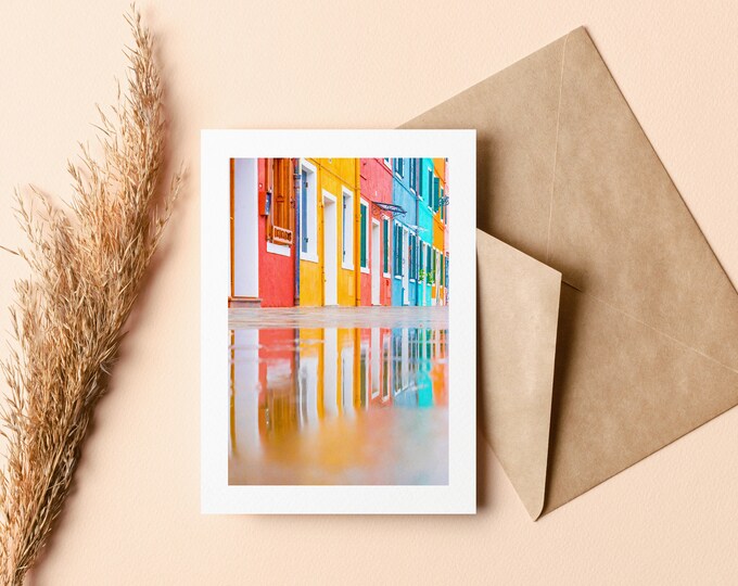 Venice Greeting Card - Burano - Blank Inside - Birthday - Anniversary - Mothers Day - Fathers Day - Holiday - Greetings Card - Wedding