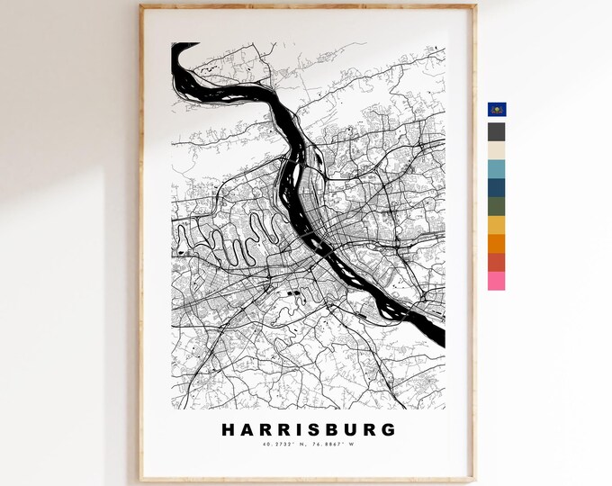 Harrisburg Map Print - City Map Poster - Map Art - USA City Maps - Harrisburg Print - Harrisburg Poster - Minimalist City Map - Pennsylvania
