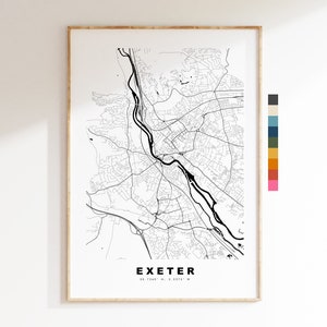 Impresión de mapa de Exeter - Póster de mapa de ciudad minimalista - Arte de mapas - Reino Unido - Impresión de Exeter - Póster de Exeter - Diferentes colores disponibles