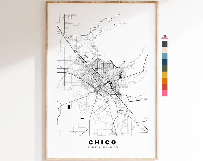 Chico Map Print - City Map Poster - Map Art - USA City Maps - Chico Print - Chico Poster - Minimalist City Map - California