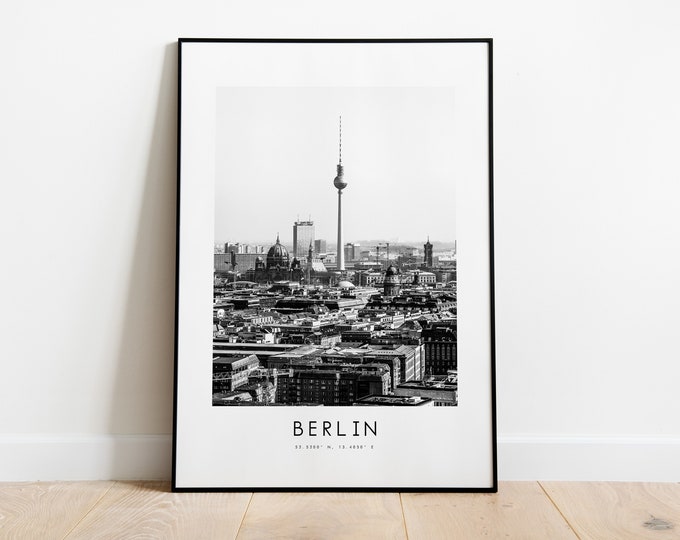 Berlin City Poster Print - Black and White Minimalist City Print - Coordinates - Berlin Poster - Berlin Art Print - Germany - Berlin Gift