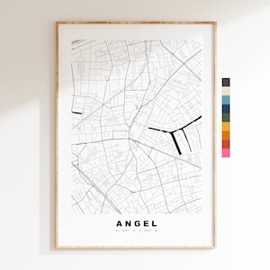 Impresión de mapa de ángel - Póster de mapa de ciudad minimalista - Arte de mapas - Londres, Reino Unido - Impresión de ángel - Póster de ángel - Diferentes colores disponibles
