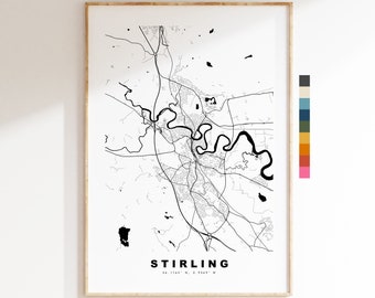 Stirling Map Print - Minimalist City Map Poster - Map Wall Art - Scotland - Stirling Print - Stirling Poster - Different Colours Available