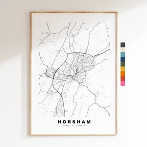 Impresión de mapa de Horsham - Póster de mapa de ciudad minimalista - Arte de mapas - Reino Unido - Impresión de Horsham - Póster de Horsham - Diferentes colores disponibles