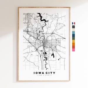 Iowa City Carte de la ville Imprimer - impression de carte - art de la carte - estampes ou impressions encadrées - minimaliste - États-Unis