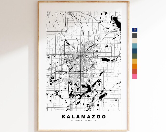 Kalamazoo Map Print - City Map Poster - Map Art - USA City Maps - Kalamazoo Print - Kalamazoo Poster - Minimalist City Map - Michigan