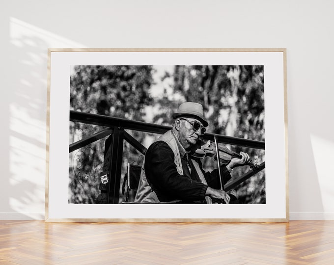 Street Performer - Paris Photography Print - Fine Art Photography - Paris Wall Art  - Print - Poster - Musician - Black and White People Art