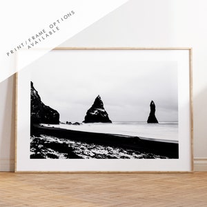 Reynisfjara Beach - Iceland Photography Print - Iceland Wall Art - Iceland Poster - Black and White Photography - Landscape Beach Print