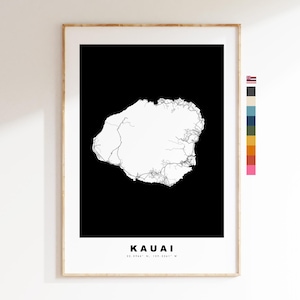 Kauai Carte de la ville Imprimer - impression de carte - art de la carte - estampes ou impressions encadrées - minimaliste - États-Unis