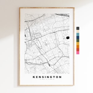 Kensington Map Print - Pôster de mapa da cidade minimalista - Arte de mapa - Londres, Reino Unido - Kensington Print - Pôster - Cores diferentes disponíveis